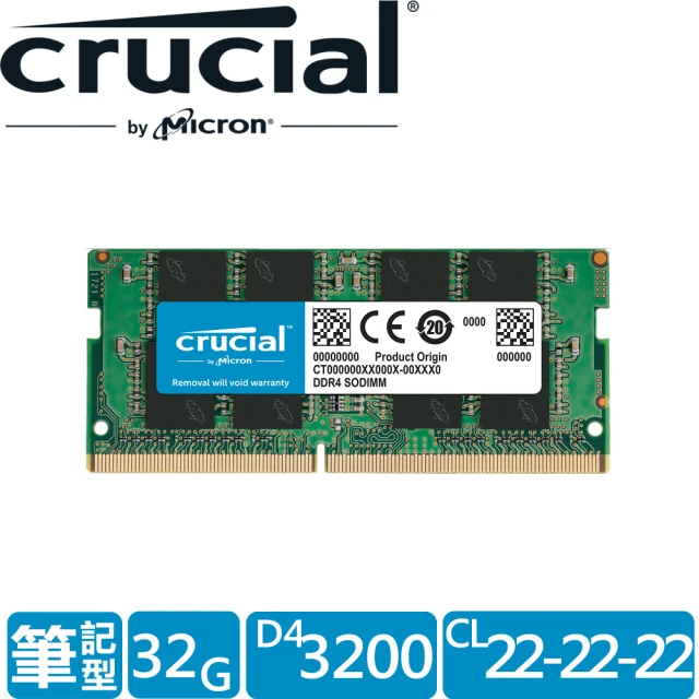 【Crucial 美光】DDR4 3200 32GB 筆電記憶體(CT32G4SFD832A)