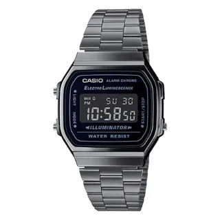 【CASIO 卡西歐】復古電子錶 不鏽鋼錶帶 太空灰 自動月曆 生活防水 電子錶(A168WGG-1B)