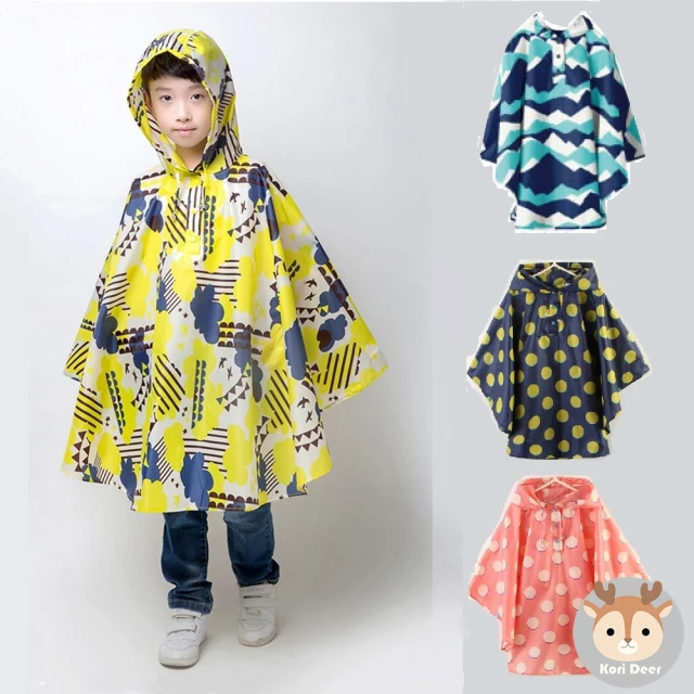 【Kori Deer 可莉鹿】日系超輕薄便攜斗篷式兒童雨衣附收納袋(防雨披風揹書包)