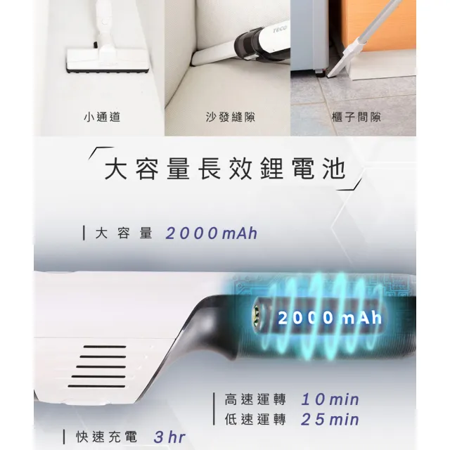 【TECO 東元】slim 輕淨強力無線無刷吸塵器(XJ1809CBW)