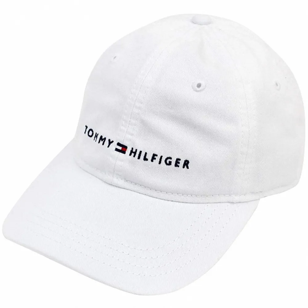 【Tommy Hilfiger】TOMMY 年度爆款經典刺繡文字Logo可調式鴨舌老帽-白色(平輸品)