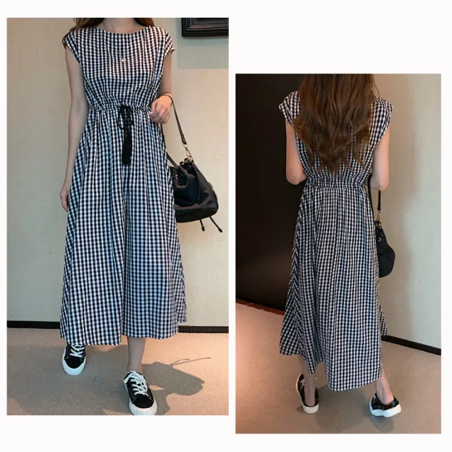 【LANNI 藍尼】★文青感可收腰寬鬆棉麻大裙擺連衣裙(連衣裙/短袖)