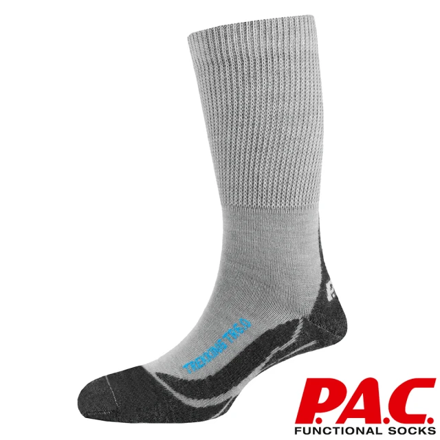 【PAC德國】中性款美麗諾羊毛專業中筒健行襪(PAC8022灰黑/運動襪/壓力釋放/抗臭透氣快乾)