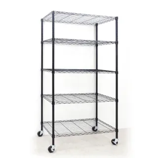 【yo-life】100%台灣製 加高五層置物架-贈工業輪-銀/黑任選(91x46x200cm)