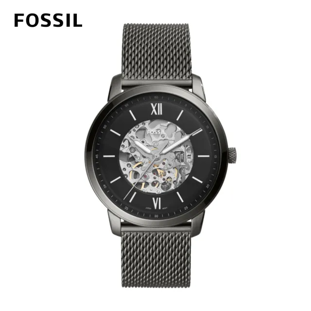 【FOSSIL 官方旗艦館】Neutra 深沉灰鏤空錶盤自動機械 不鏽鋼錶帶 手錶 44mm ME3185