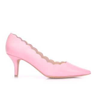 【MISWEAR】女-跟鞋-BRENDA ZARO 真皮波浪紋細跟鞋-粉色