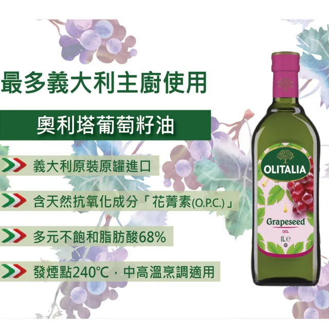 【Olitalia 奧利塔】葡萄籽油(1000mlx2瓶)