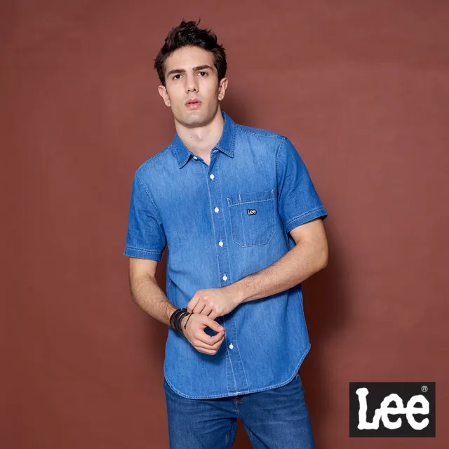 【Lee 官方旗艦】男裝 牛仔短袖襯衫 / 經典版型 中藍 標準版型(LL20015379P)