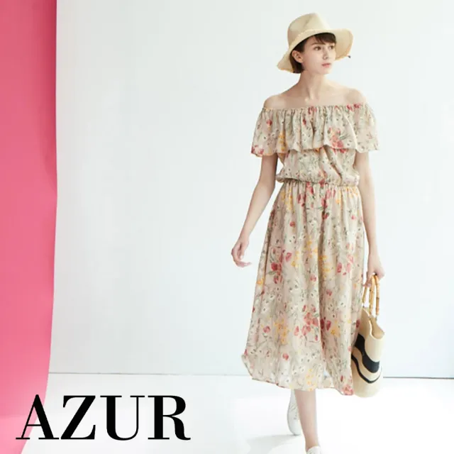 【AZUR】暖春花卉爛漫平口露肩洋裝