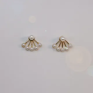 【Anpan】925銀針韓東大門前後扣一款兩帶扇形珍珠耳環