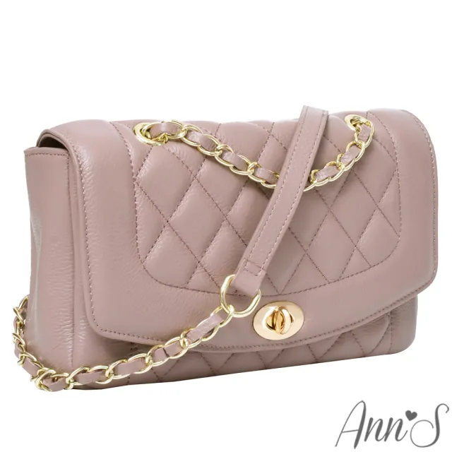 【Ann’S】優雅鍊帶真皮牛皮25經典黛妃包(粉)
