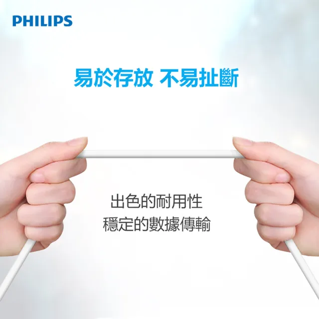 【Philips 飛利浦】USB to Lightning 100cm MFI手機充電線-白(DLC4547V)