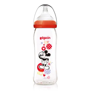 【Pigeon貝親 官方直營】寬口母乳實感玻璃奶瓶-米奇紀念款(240ml)