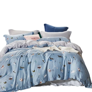 【貝兒居家寢飾生活館】100%天絲三件式全鋪棉兩用被床包組 快樂時光藍(單人加大)