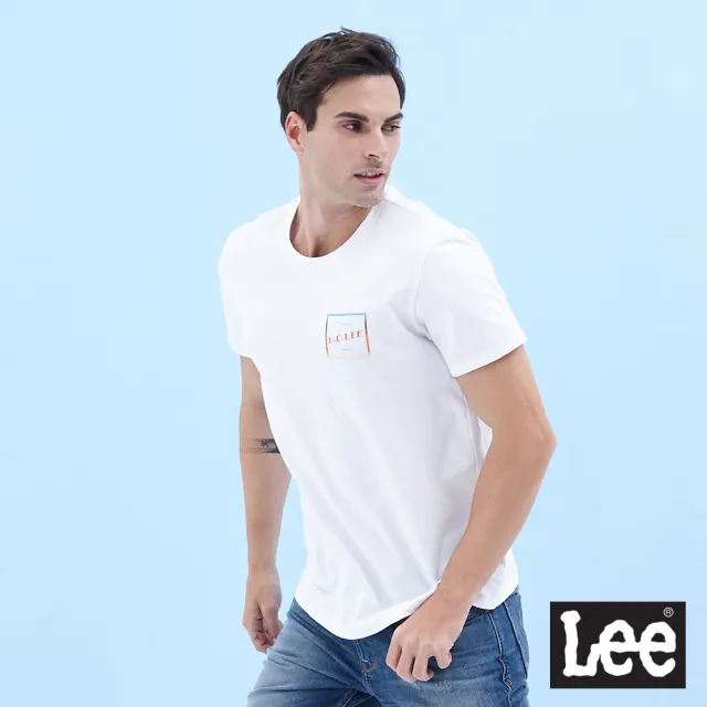 【Lee】男裝 短袖T恤 / 漸層方框 清新白 標準版型(LL200130K14)