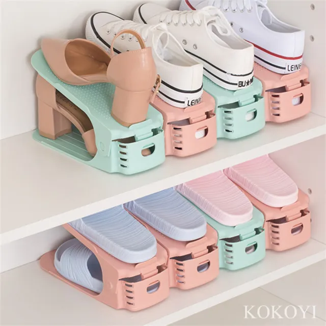 【KOKOYI】多段可調式雙層加厚收納鞋架六入組(收納架 鞋子收納 分層鞋架 鞋盒 收納神器 置物架)