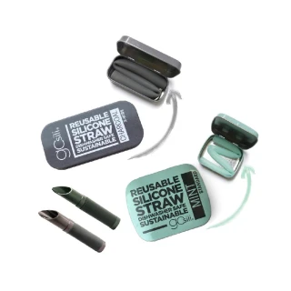 【美國GoSili環保吸管】口袋組+切口器(2組入 綠灰拍檔 環保吸管 矽膠吸管 總代理公司貨)