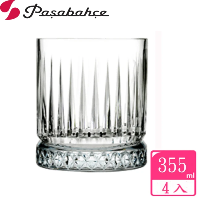 【Pasabahce】條紋晶鑽花邊底威士忌杯355cc(-四入組)
