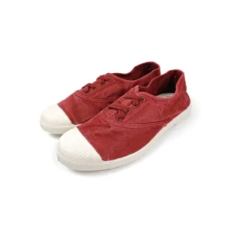 【Natural World】經典素面刷色綁帶手工帆布鞋 棗紅色(102E-BUR)