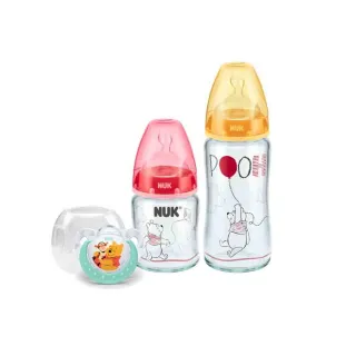 【NUK】迪士尼寬口玻璃奶瓶120ml+240ml+迪士尼安睡型矽膠安撫奶嘴1入(顏色隨機出貨)