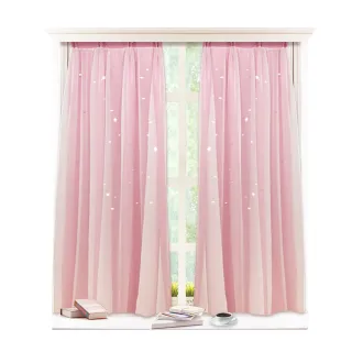 【小銅板】雙層浪漫白紗鏤空星星窗簾-單片寬130*高230-2片入(總寬260公分)