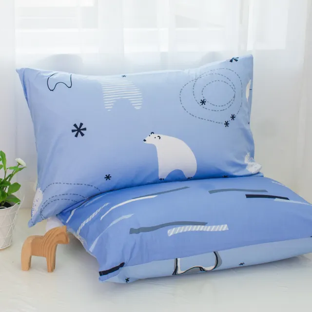 【HongYew 鴻宇】100%美國棉 防蹣抗菌 床包枕套二件組-小白熊 藍(單人)