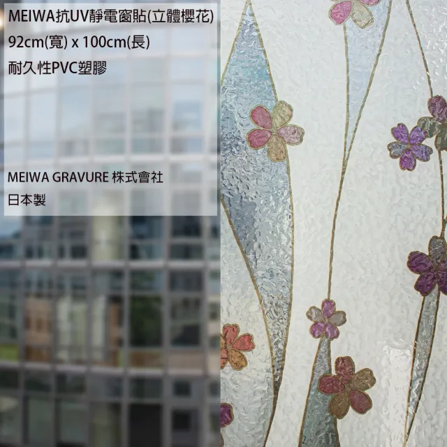 【MEIWA】日本製 明和阻隔UV窗貼-立體櫻花92*100CM(隔熱 省電 隱密 美化)