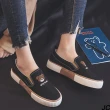 【JC Collection】帆布休閒透氣小熊刺繡造型懶人鞋樂福鞋(黑色)