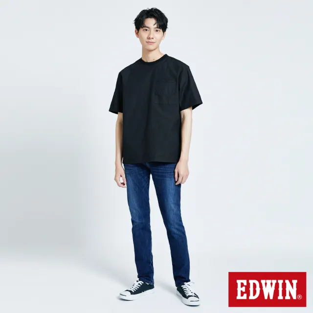 【EDWIN】男裝 EFS 微彈寬版貼袋短袖T恤(黑色)