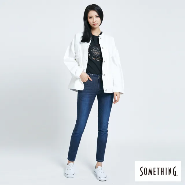 【SOMETHING】女裝 寬版小領台牛仔外套(白色)