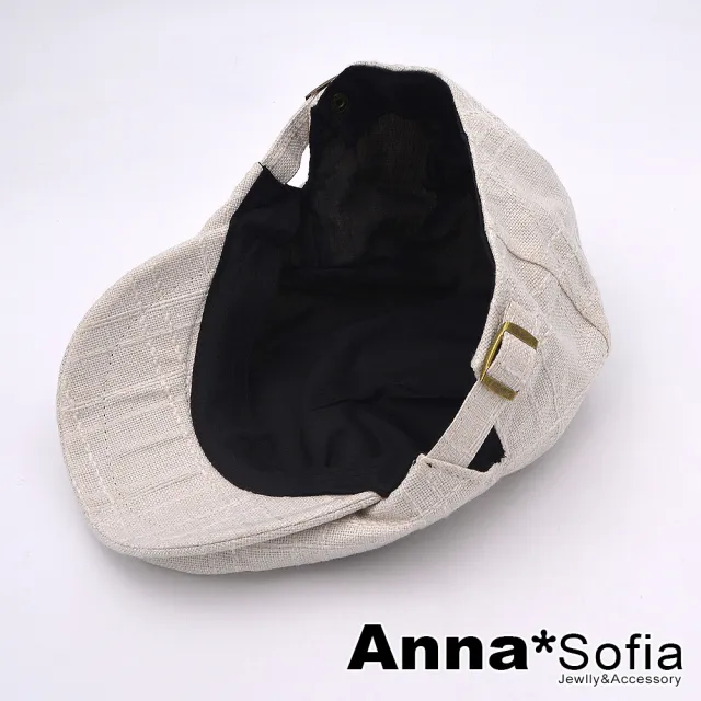 【AnnaSofia】鴨舌帽明星潮帽貝蕾帽狩獵帽報童帽小偷帽-氣質棉麻交錯格紋 現貨(米黃系)