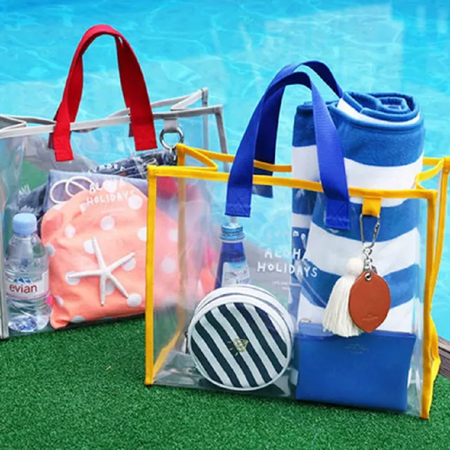 【AS 梨卡】防水 透明 沙灘包 大容量 PVC 乾濕分離 海邊 收納包 收納袋包包CLA135