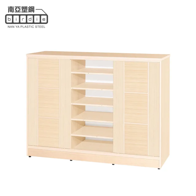 【南亞塑鋼】MIT台灣製 | 4.6尺方塊直飾條二推/拉門中開放防水塑鋼鞋櫃(白橡色)