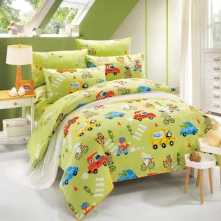 【HongYew 鴻宇】100%美國棉 防蹣抗菌 三件式薄被套床包組-旅行家 綠(單人)