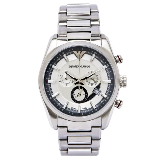 【EMPORIO ARMANI】時尚款計時功能手錶-銀面X銀色/42mm(AR6036)
