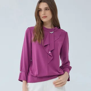 【ILEY 伊蕾】領巾荷葉厚雪紡上衣(深紫色；M-2L；1233211102)