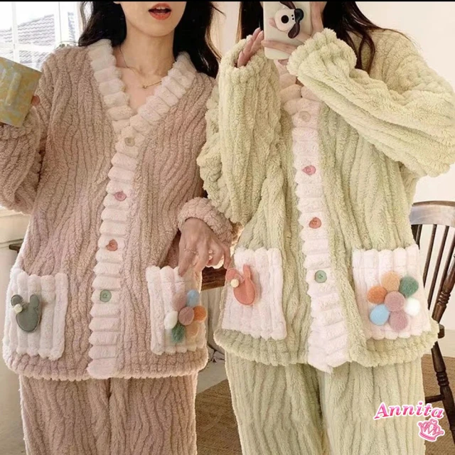 MI MI LEO 2件組-台灣製薄長袖刷毛素面休閒居家服(