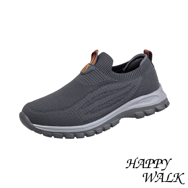 HAPPY WALKHAPPY WALK 透氣休閒鞋 網布休閒鞋/個性流線透氣飛織網布拼接休閒健步鞋-男鞋(灰)