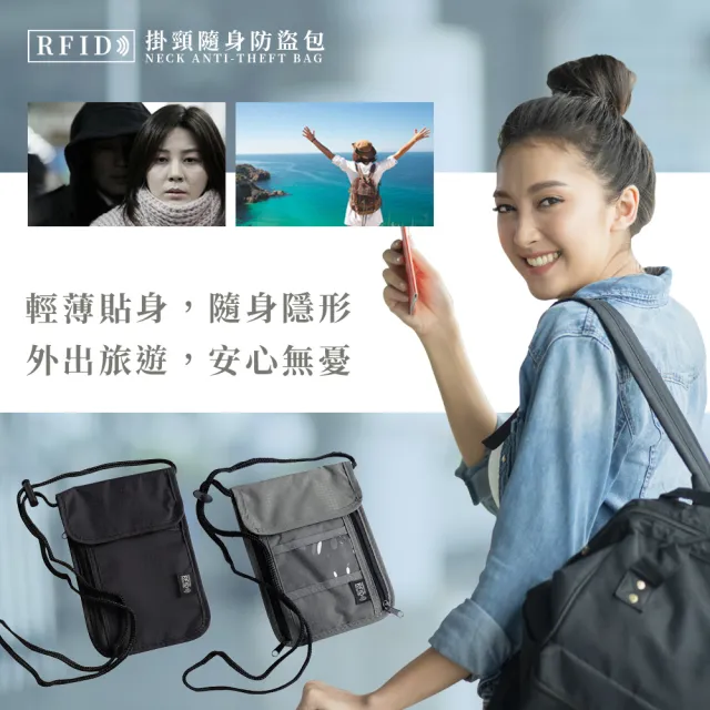 【Her】雙11 RFID掛頸防搶包 防掃描卡片側錄 貼身隱形防盜包斜背包 出國證件夾(旅遊收納包 護照