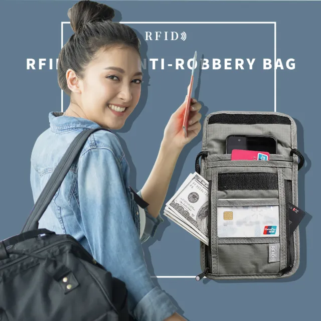 【Her】雙11 RFID掛頸防搶包 防掃描卡片側錄 貼身隱形防盜包斜背包 出國證件夾(旅遊收納包 護照