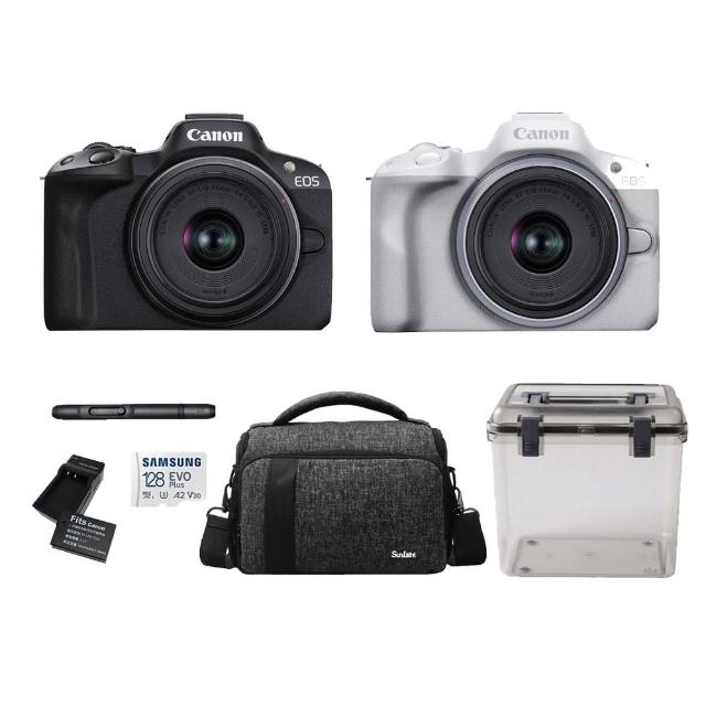 【Canon】EOS R50 RF-S 18-45mm +CR-2613包+副電座充+128G記憶卡+SL-1拭鏡筆+A-2218防潮盒(公司貨)