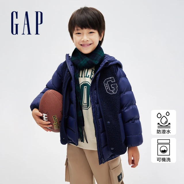 GAP 男童裝 Logo刷毛鬆緊錐形牛仔褲-淺藍色(8368