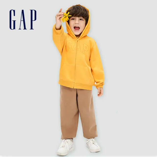 GAP】男幼童裝Logo刷毛束口鬆緊褲碳素軟磨系列-灰色(836909) - momo