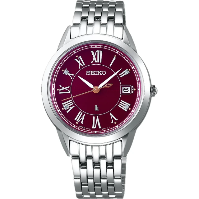 SEIKO 精工 LUKIA 酒紅太陽能真鑽女錶-33mm 女王節(V147-0CR0R SUT393J1)