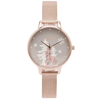 【Olivia Burton】鹿蹤雪地風米蘭帶錶帶手錶-淺灰色面/34mm(OB16AW01)
