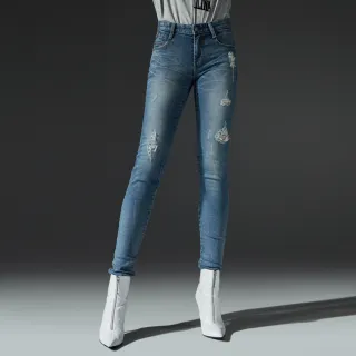 【BRAPPERS】女款 新美腳 ROYAL系列-中低腰彈性割破窄管褲(藍)