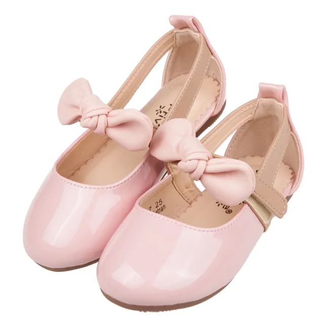 【布布童鞋】甜美風格蝴蝶結粉色亮皮兒童娃娃鞋公主鞋(Q0B037G)
