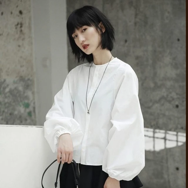 【設計所在】秋季新款日式美學立領燈籠袖白襯衫(S-L可選)