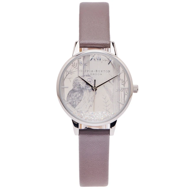 【Olivia Burton】神秘貓頭鷹的水晶魔力款手錶-銀面x深灰色/30mm(OB16SG10)