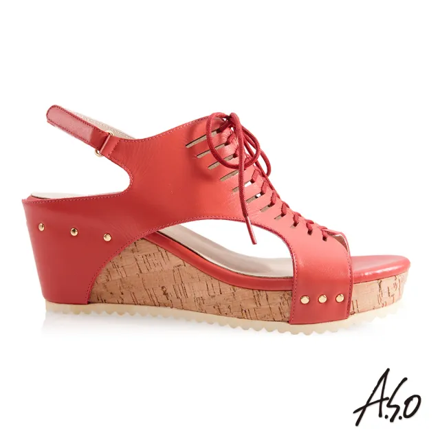 【A.S.O 阿瘦集團】流行時尚 健步美型沖孔簍空厚底涼鞋(紅)